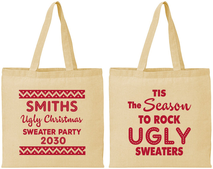 Personalized Christmas Cotton Tote Bags - Ugly Sweater | 280080