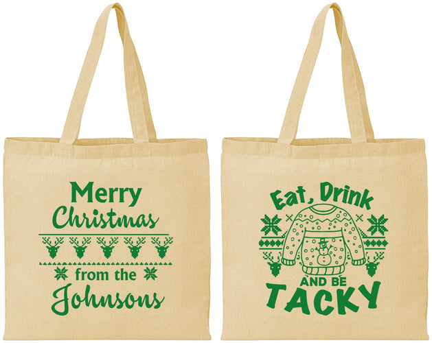 Personalized Christmas Cotton Tote Bags - Eat Drink Tacky | 280081