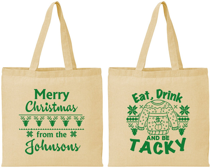 Personalized Christmas Cotton Tote Bags - Eat Drink Tacky | 280081