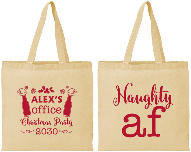 Personalized Christmas Cotton Tote Bags - Naughty Af | 280084