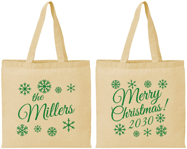 Personalized Christmas Cotton Tote Bags - Snowflakes | 280089