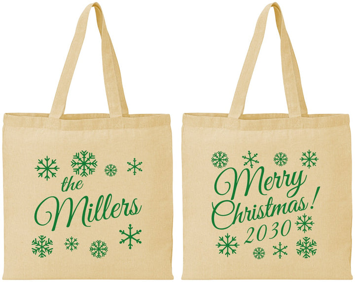 Personalized Christmas Cotton Tote Bags - Snowflakes | 280089