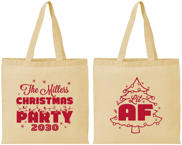 Personalized Christmas Cotton Tote Bags - Lit Af | 280090