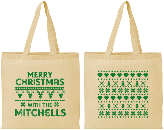 Personalized Christmas Cotton Tote Bags - Ugly Sweater | 280091