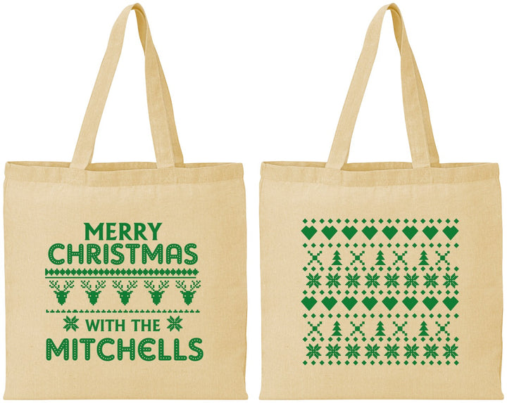 Personalized Christmas Cotton Tote Bags - Ugly Sweater | 280091