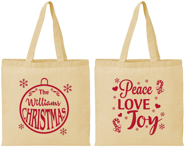 Personalized Christmas Cotton Tote Bags - Peace Joy Love | 280094
