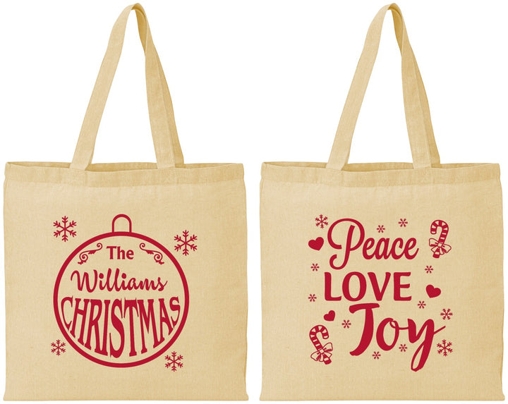 Personalized Christmas Cotton Tote Bags - Peace Joy Love | 280094