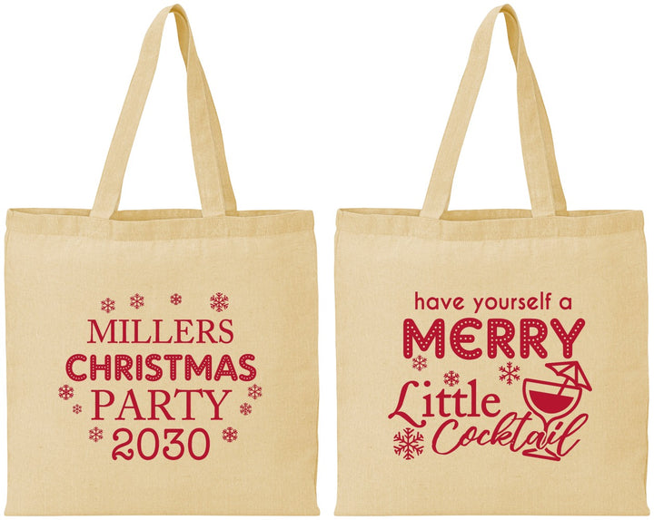 Personalized Christmas Cotton Tote Bags - Cocktail | 280098