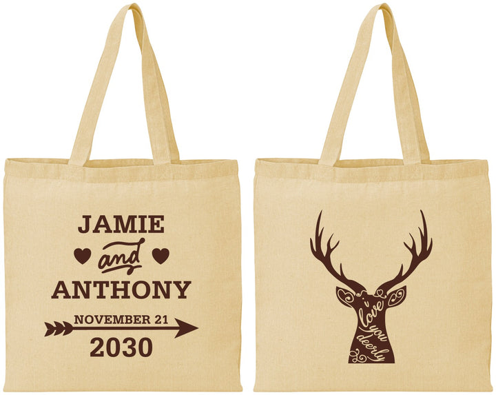 Personalized Wedding Cotton Tote Bags - Deer | 282