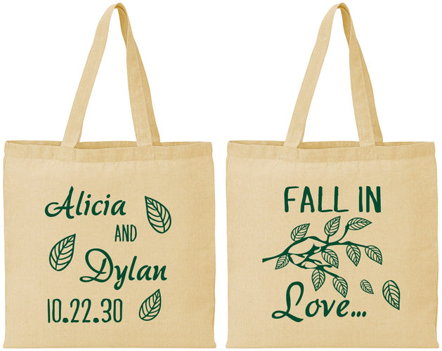 Personalized Wedding Cotton Tote Bags - Fall In Love | 283
