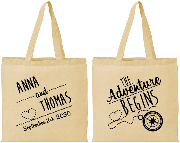 Personalized Wedding Cotton Tote Bags - The Adventure Begins | 284