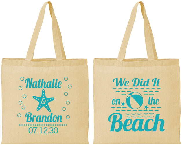 Personalized Wedding Cotton Tote Bags - We Did It On The Beach | 287