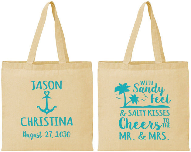 Personalized Wedding Cotton Tote Bags - Sandy Feet Salty Kisses | 290