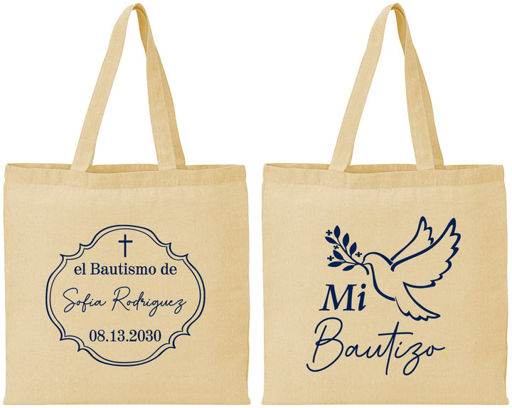 Personalized Baptism Cotton Tote Bags - Mi Bautizo | 290002