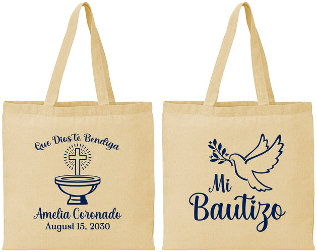 Personalized Baptism Cotton Tote Bags - Mi Bautizo | 290003
