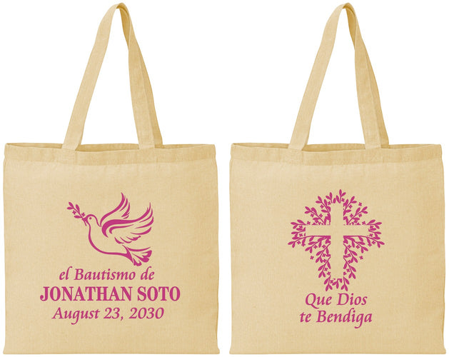 Personalized Baptism Cotton Tote Bags - Mi Bautizo | 290004
