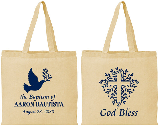 Personalized Baptism Cotton Tote Bags - God Bless | 290007