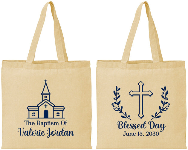 Personalized Baptism Cotton Tote Bags - Blessed Day | 290009