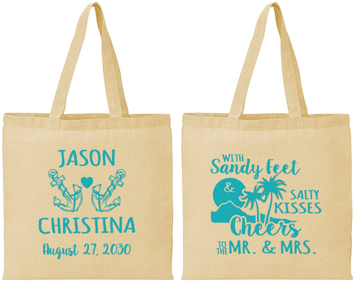 Personalized Wedding Cotton Tote Bags - Sandy Feet Salty Kisses | 291