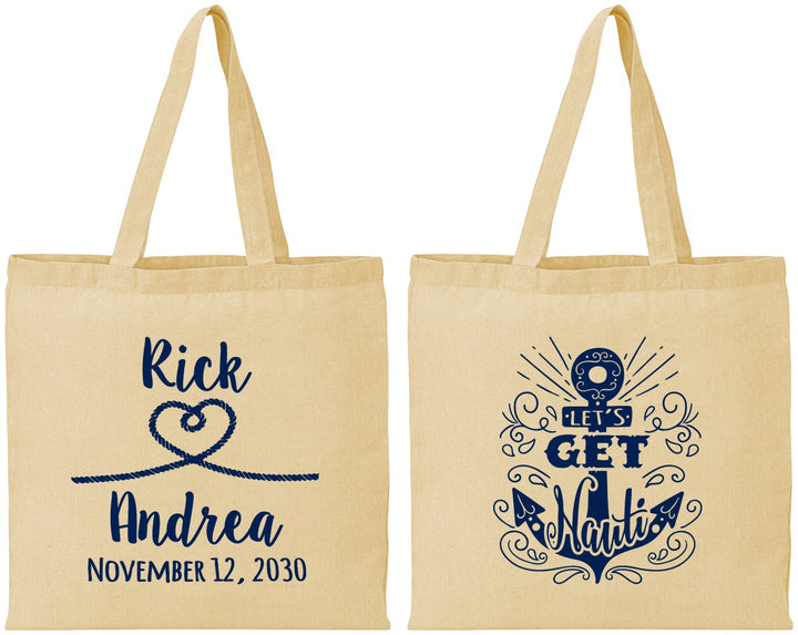 Personalized Wedding Cotton Tote Bags - Lets Get Nauti | 292
