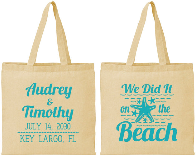 Personalized Wedding Cotton Tote Bags - We Did It On The Beach | 294