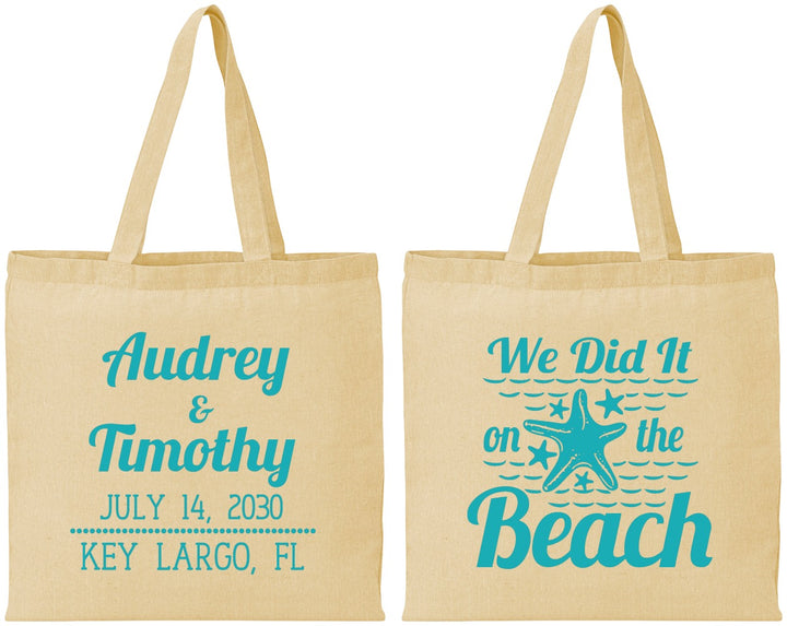 Personalized Wedding Cotton Tote Bags - We Did It On The Beach | 294