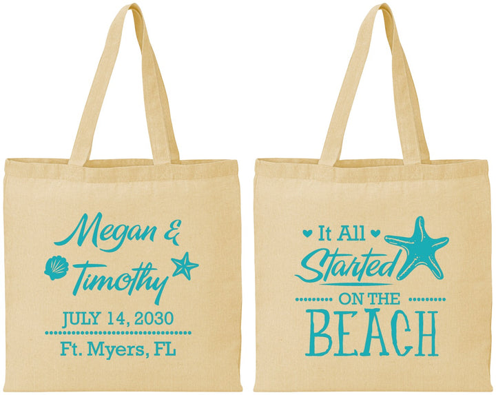 Personalized Wedding Cotton Tote Bags - Started On The Beach | 295