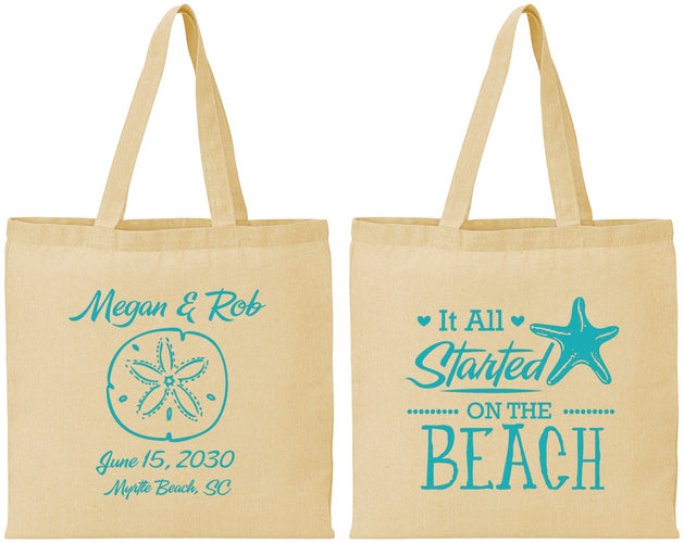 Personalized Wedding Cotton Tote Bags - Started On The Beach | 298