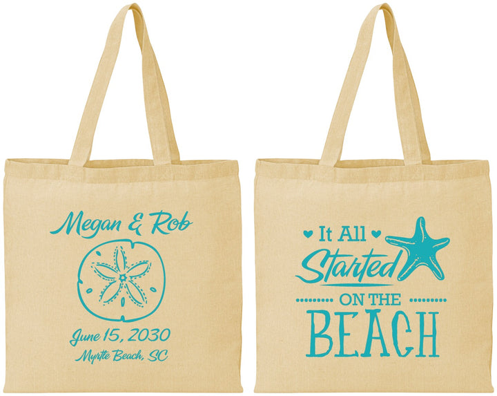 Personalized Wedding Cotton Tote Bags - Started On The Beach | 298