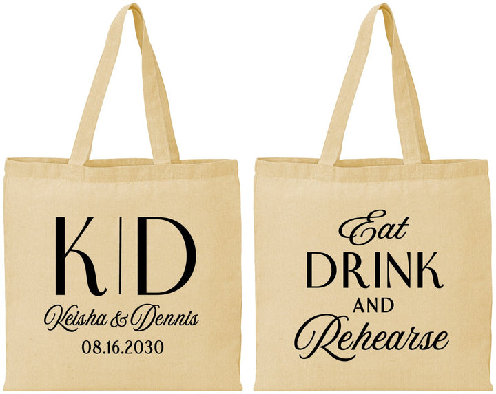 Personalized Rehearsal Dinner Cotton Tote Bags - Eat Drink Rehearse | 30000