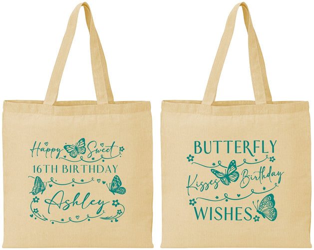 Personalized 16th Birthday Cotton Tote Bags - Butterfly Wishes | 300001