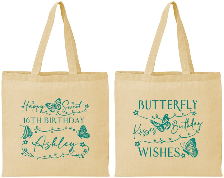 Personalized 16th Birthday Cotton Tote Bags - Butterfly Wishes | 300001
