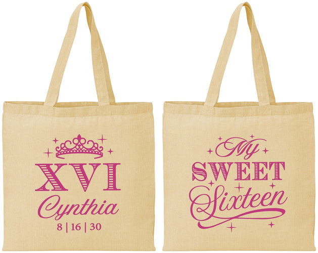 Personalized 16th Birthday Cotton Tote Bags - Tiara | 300003
