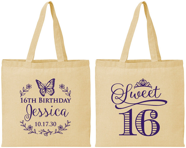 Personalized 16th Birthday Cotton Tote Bags - Butterfly | 300005
