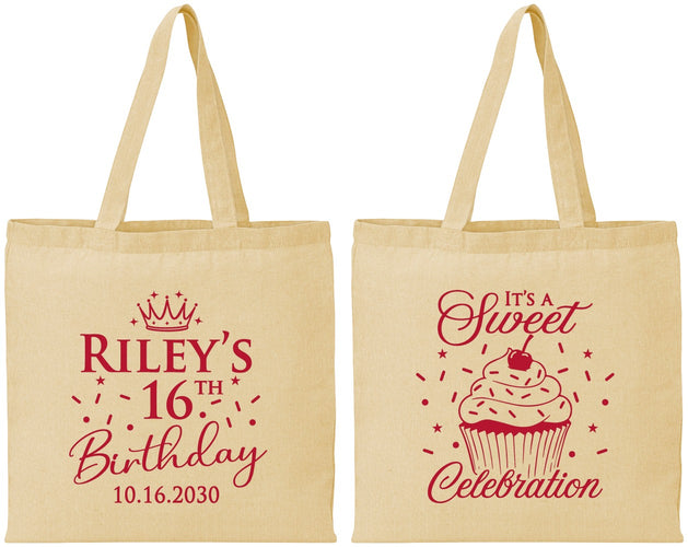 Personalized 16th Birthday Cotton Tote Bags - Cupcake | 300006