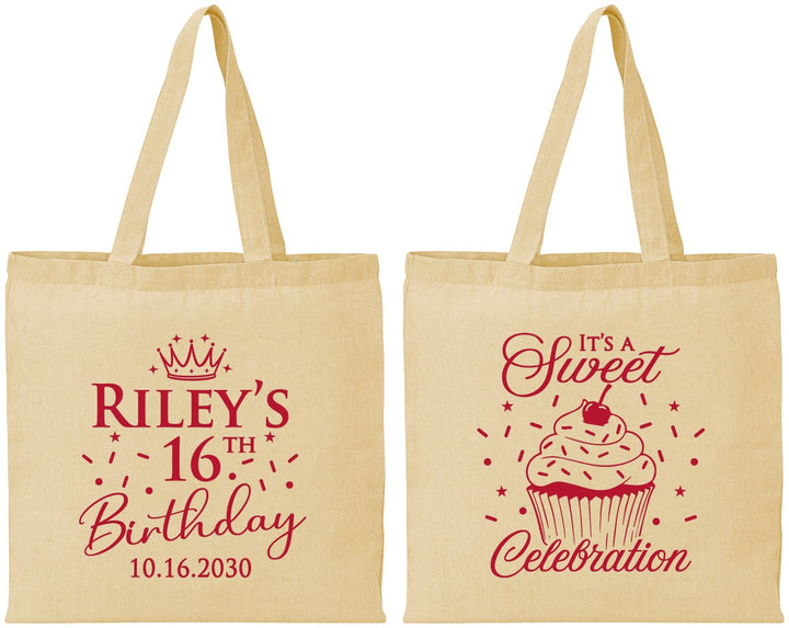 Personalized 16th Birthday Cotton Tote Bags - Cupcake | 300006