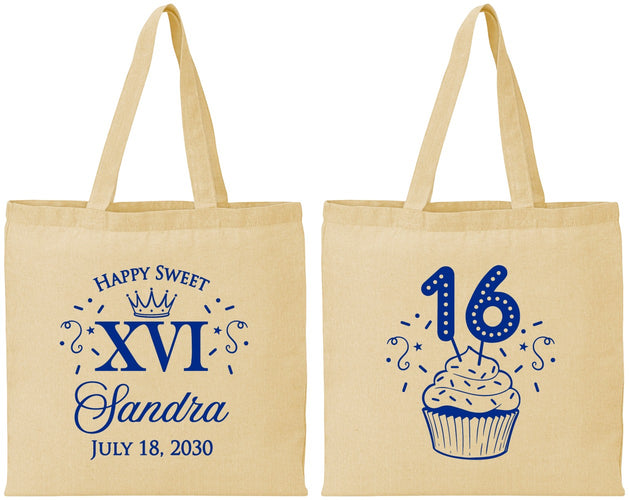 Personalized 16th Birthday Cotton Tote Bags - Cupcake | 300007