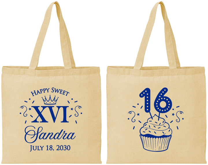 Personalized 16th Birthday Cotton Tote Bags - Cupcake | 300007