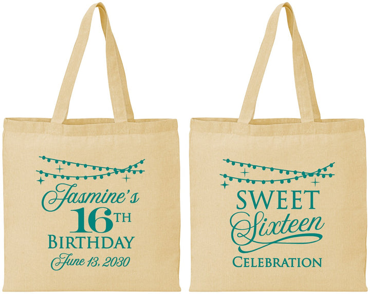 Personalized 16th Birthday Cotton Tote Bags - String Lights | 300009
