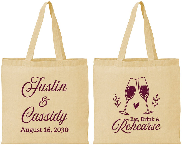 Personalized Rehearsal Dinner Cotton Tote Bags - Eat Drink Rehearse | 30001