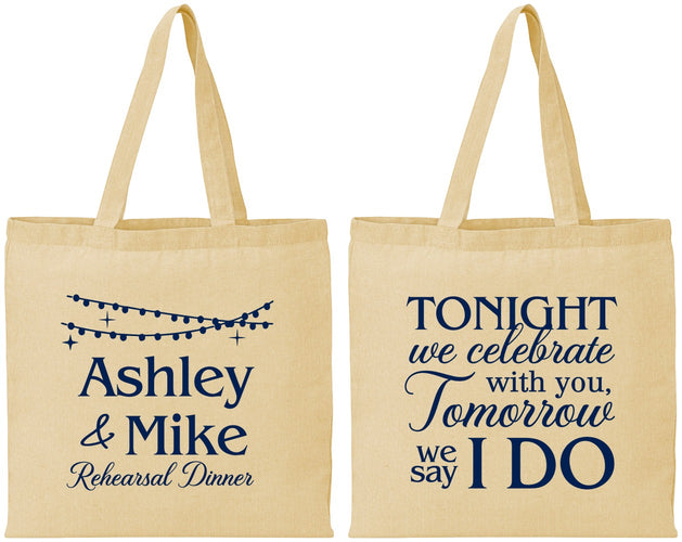 Personalized Rehearsal Dinner Cotton Tote Bags - Tonight Tomorrow I Do | 30004