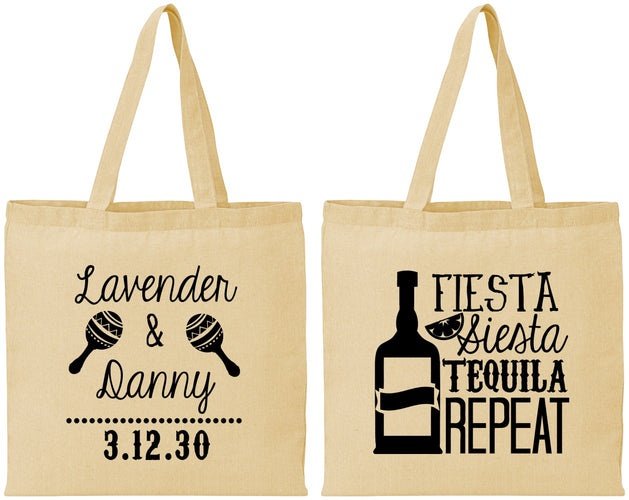 Personalized Wedding Cotton Tote Bags - Fiesta Siesta Tequila Repeat | 306