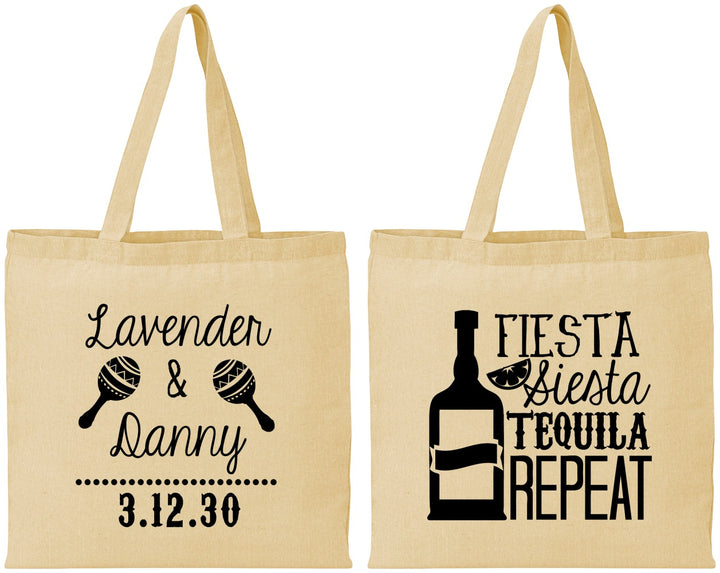 Personalized Wedding Cotton Tote Bags - Fiesta Siesta Tequila Repeat | 306