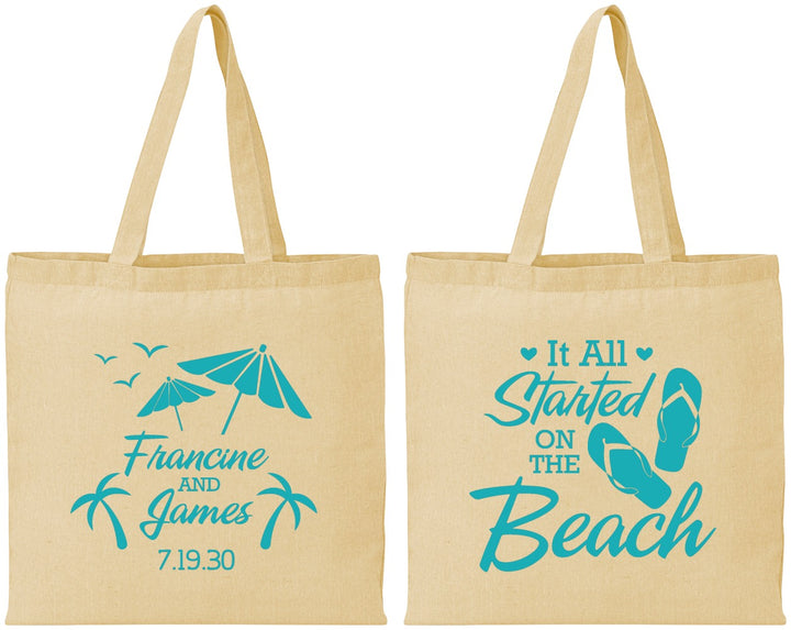 Personalized Wedding Cotton Tote Bags - Started On The Beach | 310
