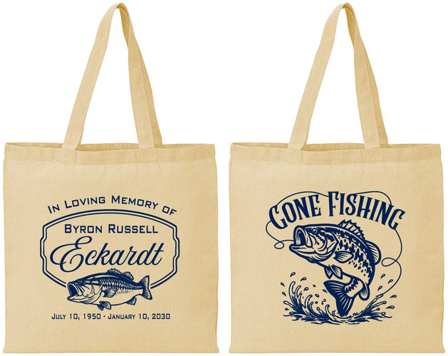 Personalized Memorial Cotton Tote Bags - Gone Fishing | 310022