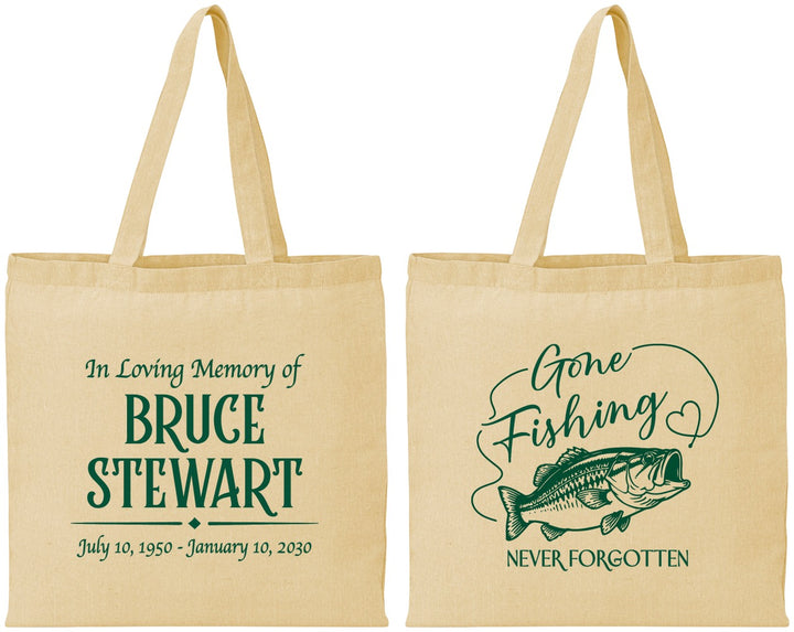 Personalized Memorial Cotton Tote Bags - Gone Fishing | 310023