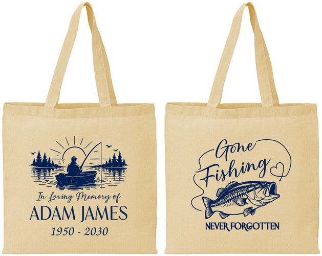 Personalized Memorial Cotton Tote Bags - Gone Fishing | 310024