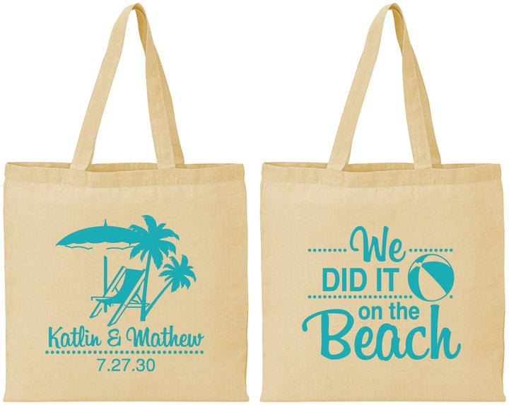 Personalized Wedding Cotton Tote Bags - We Did It On The Beach | 317