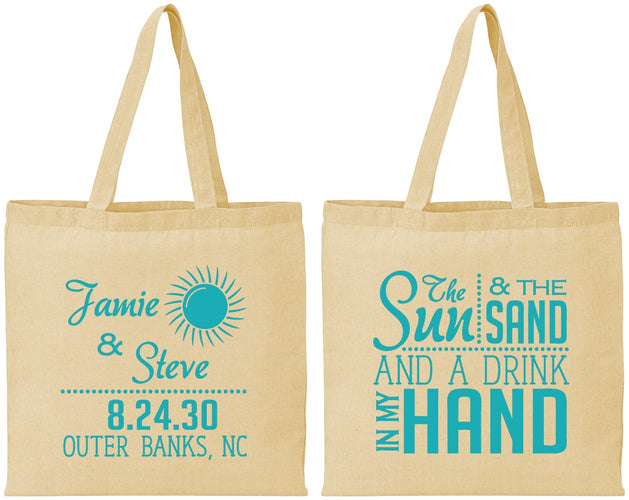 Personalized Wedding Cotton Tote Bags - Sun Sand Drink In My Hand | 319