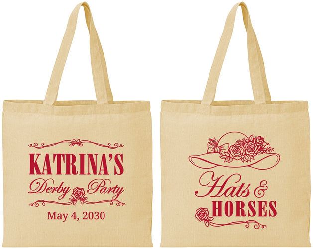 Personalized Derby Day Cotton Tote Bags - Hats And Horses | 320005